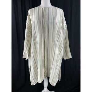 Eskandar Womens‎ 0 Linen Striped Lagenlook Tunic Button Front Blouse Oversized